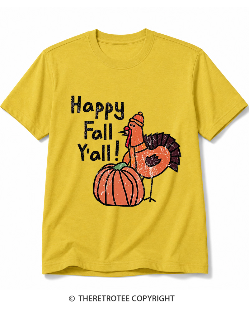 TheRetroTee Happy Fall Yall 1990s Cotton T-Shirt