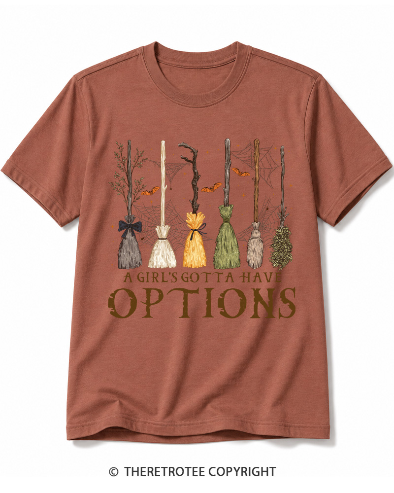 TheRetroTee A Girl Gotta Have Options 1980s Halloween Cotton T-Shirt