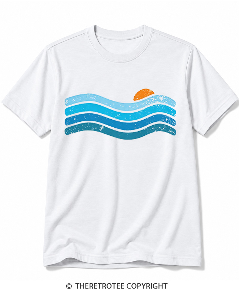 TheRetroTee Sunset Ocean WavesCotton T-Shirt