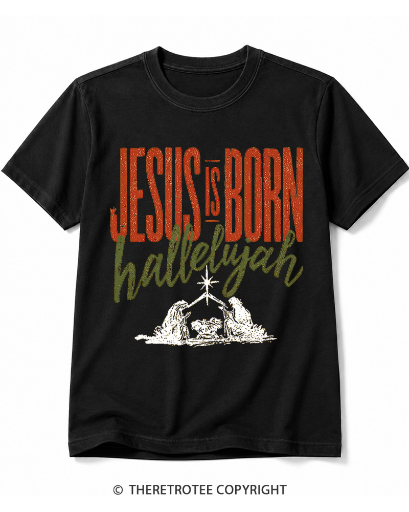 TheRetroTee Jesus Is Born Hallelujah 1970s Cotton T-Shirt