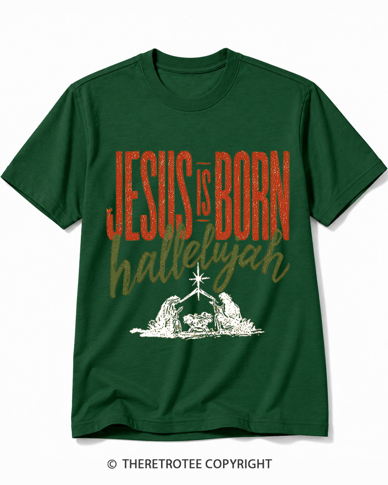 TheRetroTee Jesus Is Born Hallelujah 1970s Cotton T-Shirt