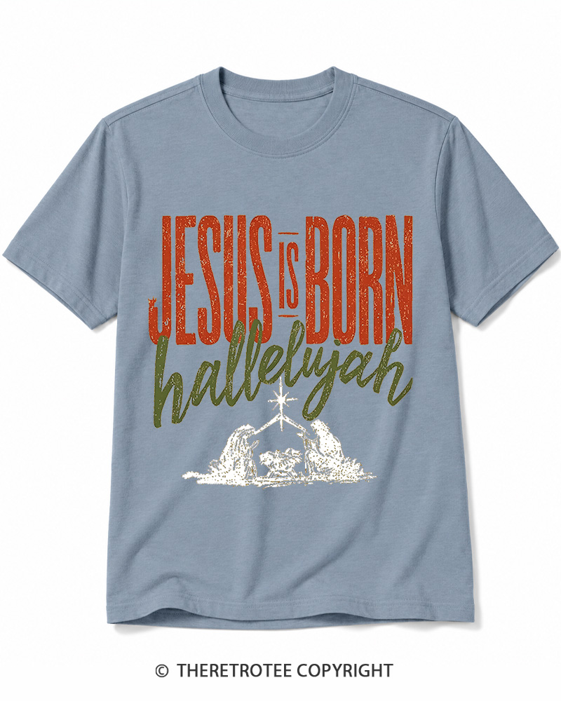 TheRetroTee Jesus Is Born Hallelujah 1970s Cotton T-Shirt
