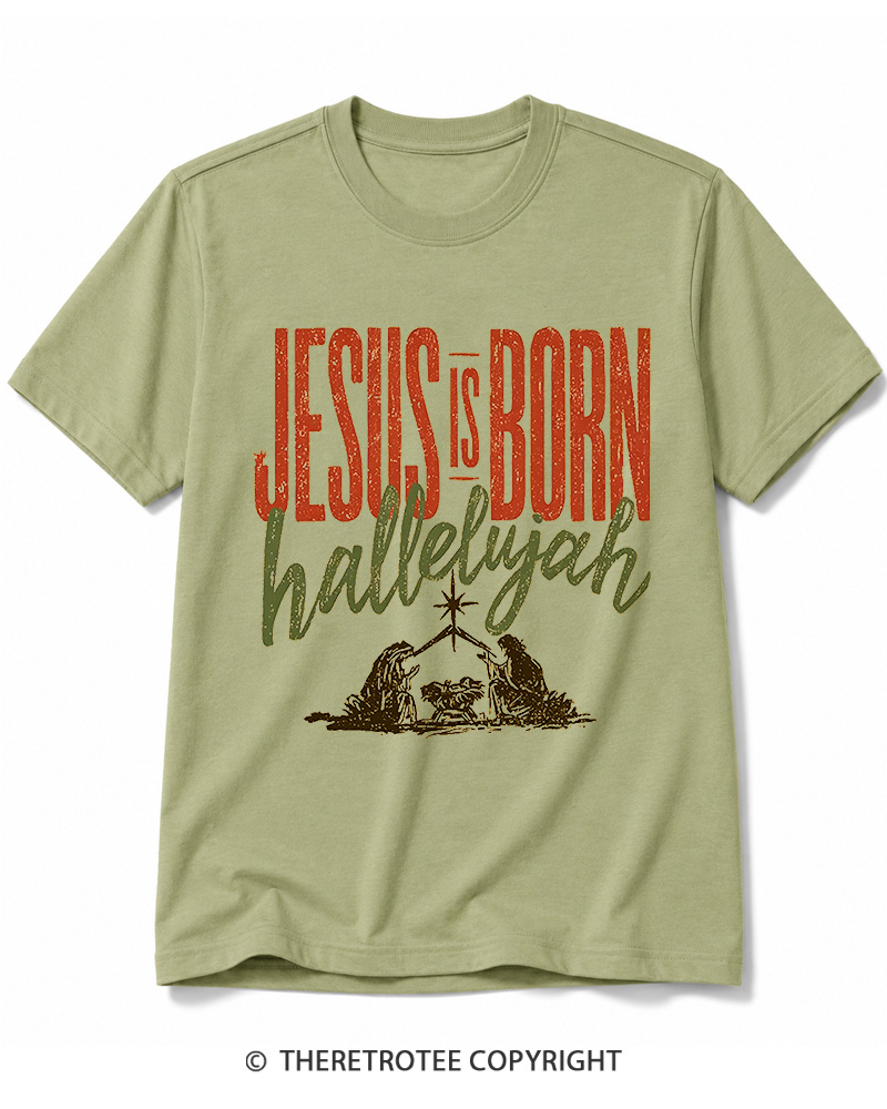 TheRetroTee Jesus Is Born Hallelujah 1970s Cotton T-Shirt