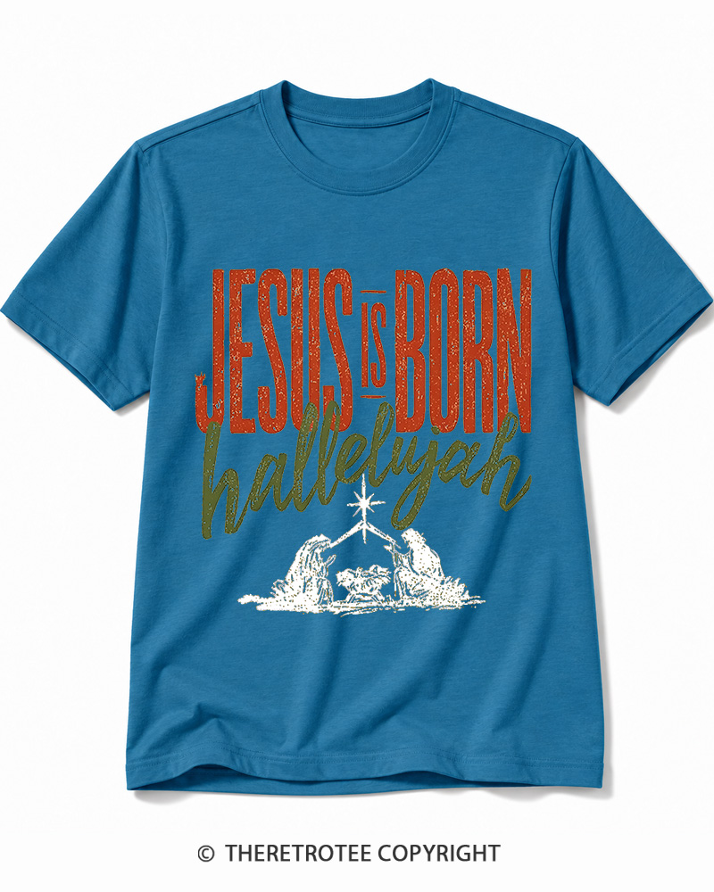 TheRetroTee Jesus Is Born Hallelujah 1970s Cotton T-Shirt