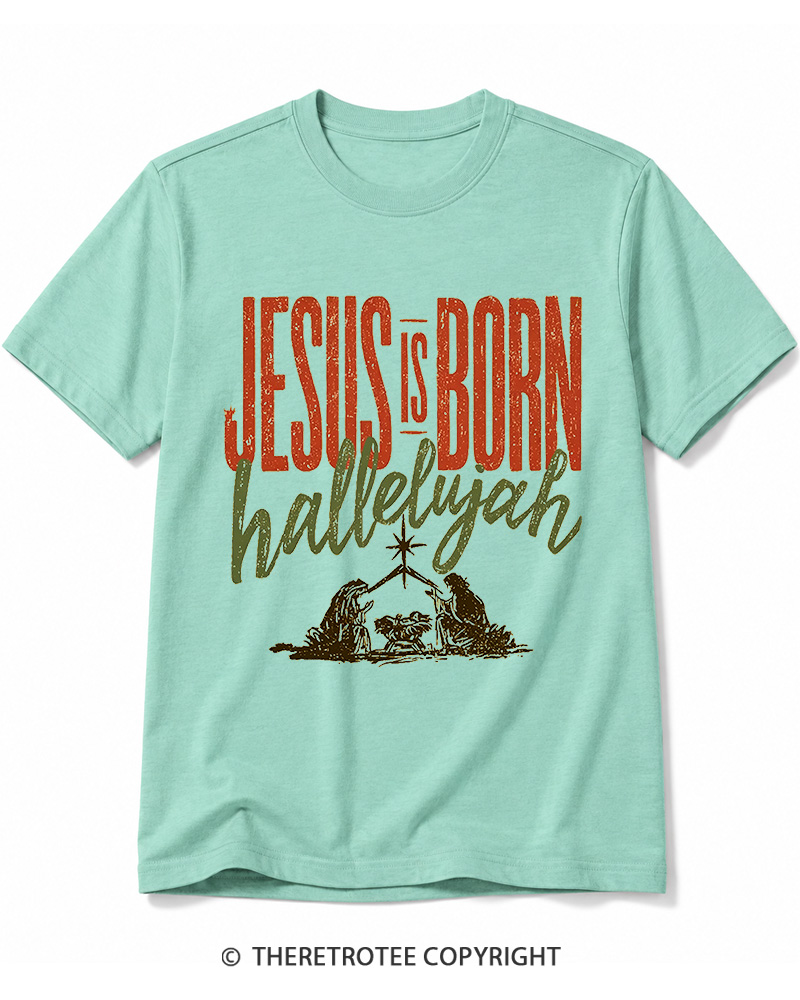 TheRetroTee Jesus Is Born Hallelujah 1970s Cotton T-Shirt
