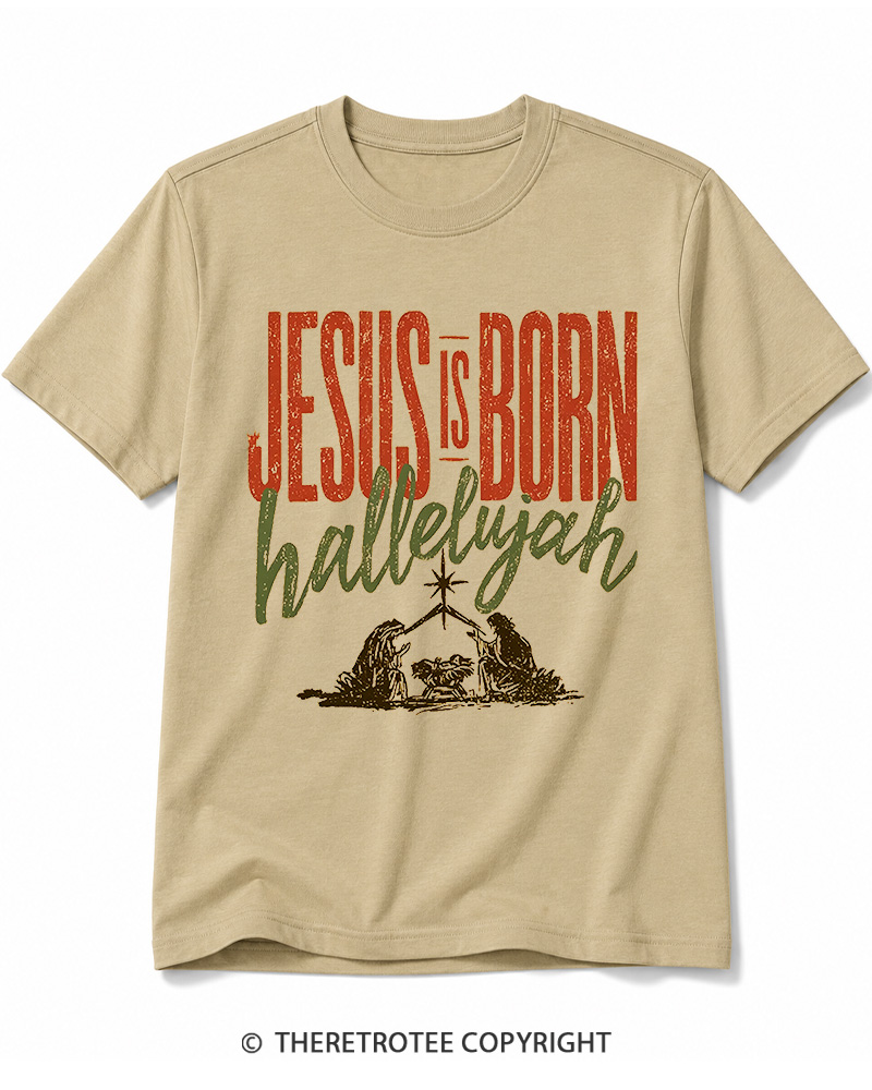 TheRetroTee Jesus Is Born Hallelujah 1970s Cotton T-Shirt