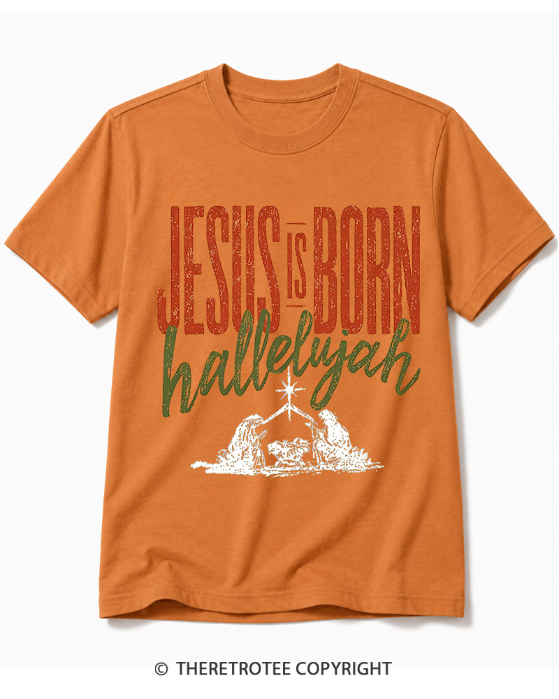 TheRetroTee Jesus Is Born Hallelujah 1970s Cotton T-Shirt