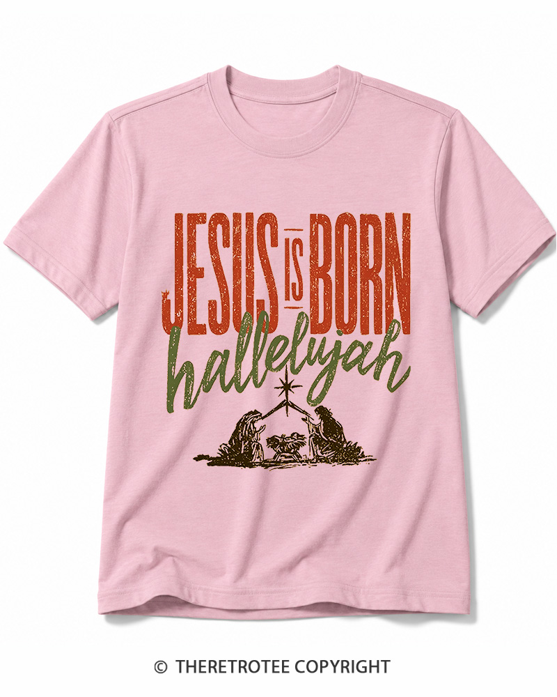 TheRetroTee Jesus Is Born Hallelujah 1970s Cotton T-Shirt
