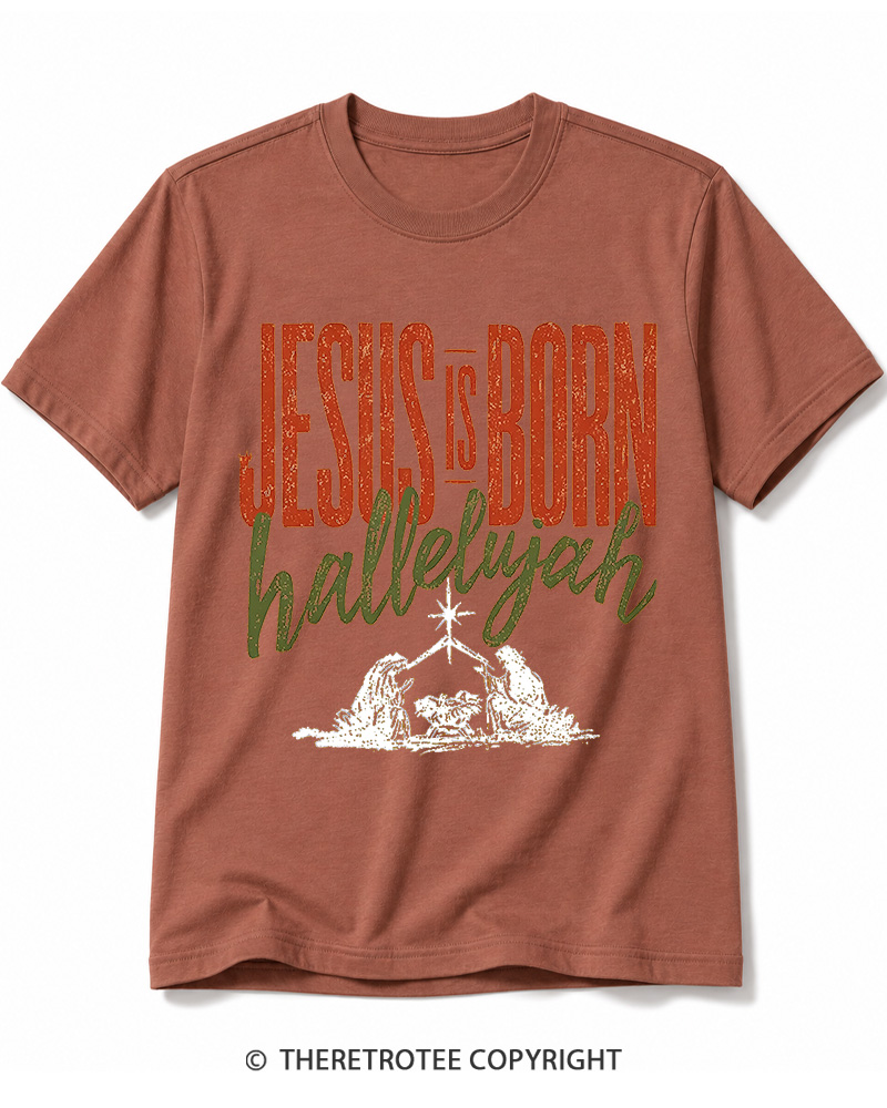 TheRetroTee Jesus Is Born Hallelujah 1970s Cotton T-Shirt