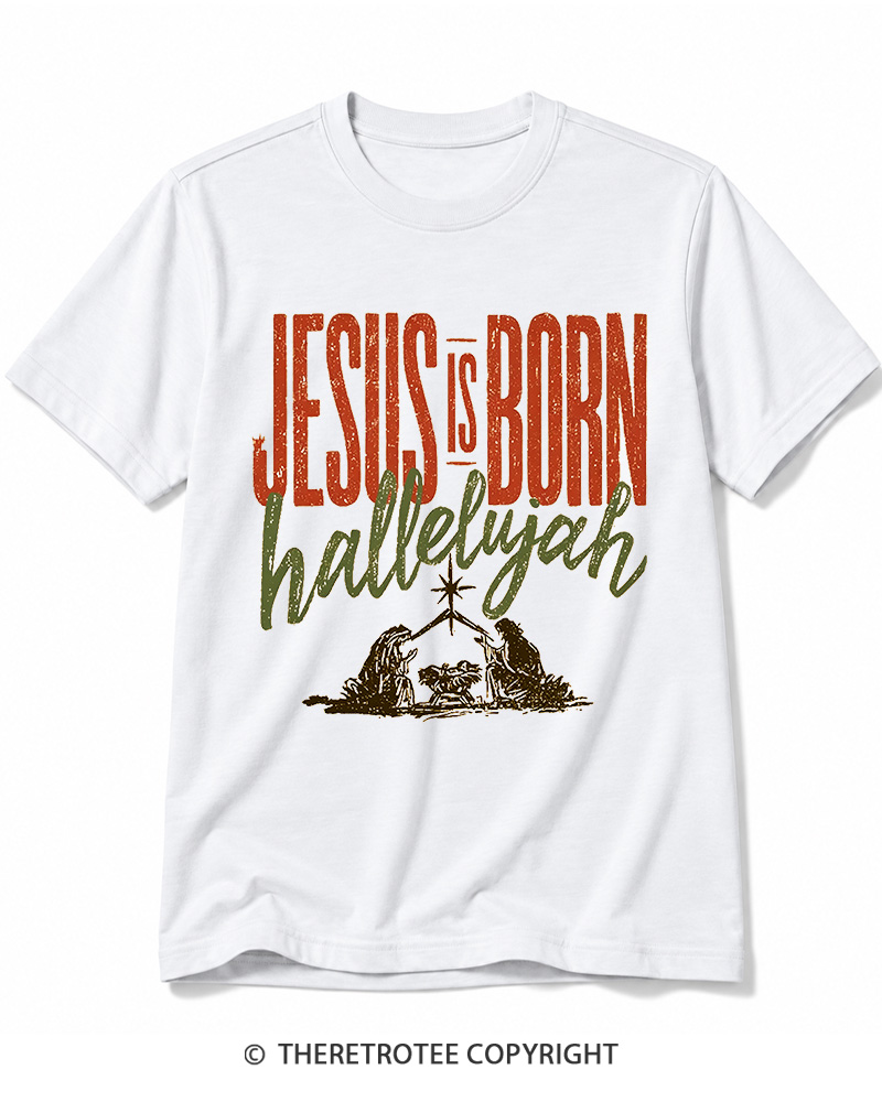 TheRetroTee Jesus Is Born Hallelujah 1970s Cotton T-Shirt