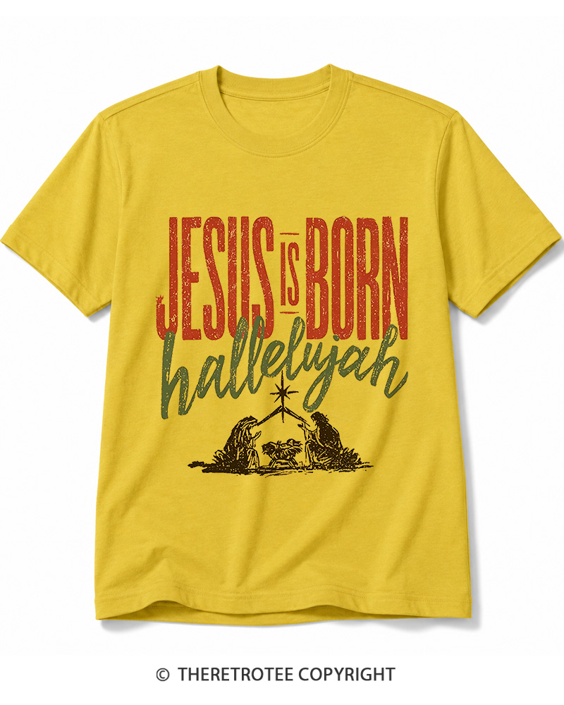TheRetroTee Jesus Is Born Hallelujah 1970s Cotton T-Shirt