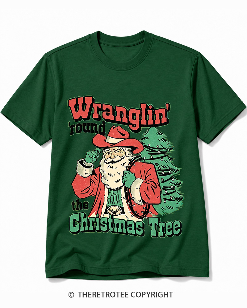 TheRetroTee Wranglin’ Round The Christmas Tree 1970s Cotton T-Shirt