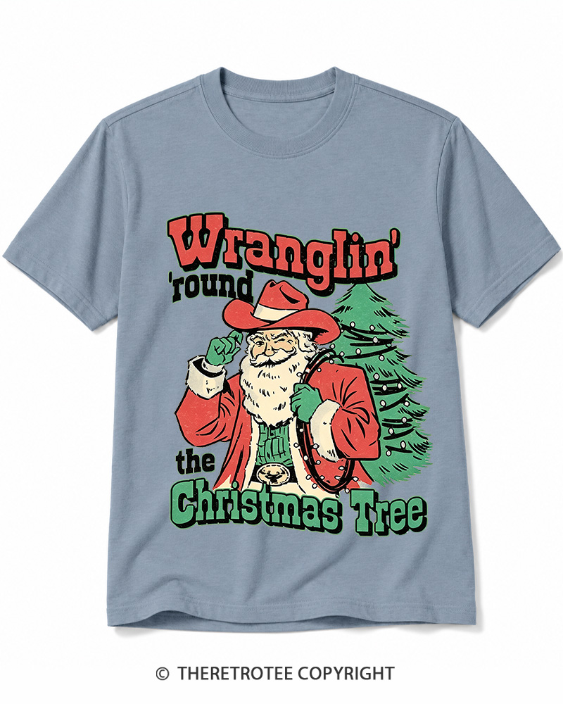 TheRetroTee Wranglin’ Round The Christmas Tree 1970s Cotton T-Shirt