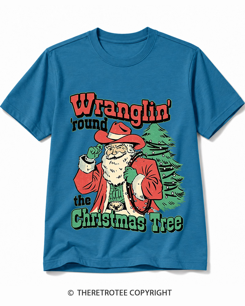 TheRetroTee Wranglin’ Round The Christmas Tree 1970s Cotton T-Shirt