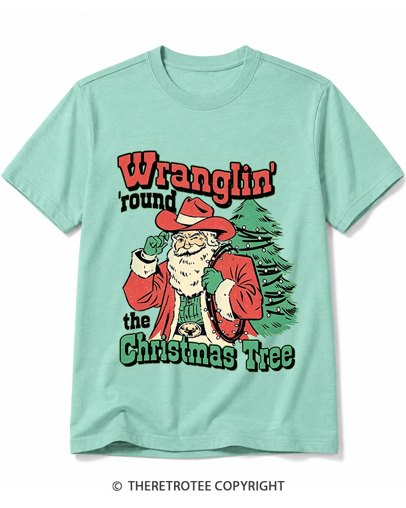TheRetroTee Wranglin’ Round The Christmas Tree 1970s Cotton T-Shirt