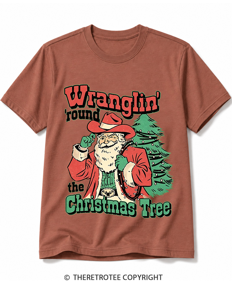 TheRetroTee Wranglin’ Round The Christmas Tree 1970s Cotton T-Shirt