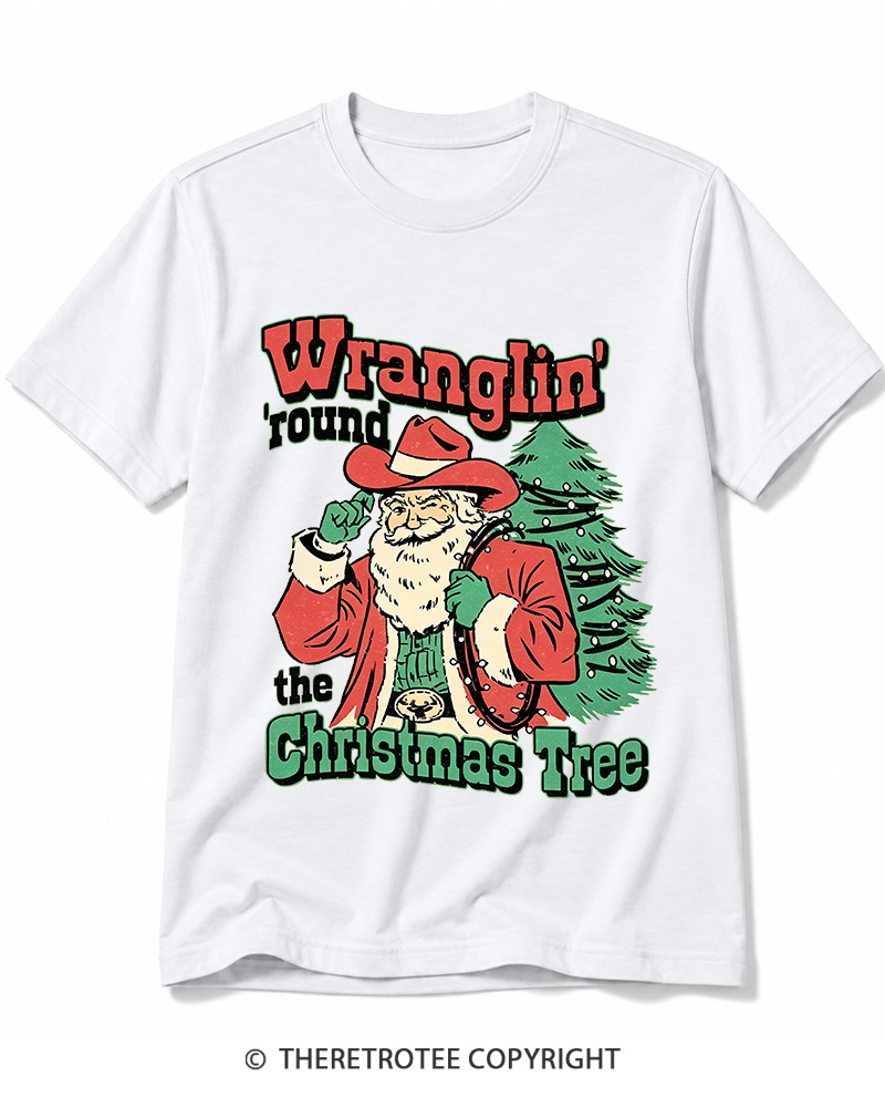 TheRetroTee Wranglin’ Round The Christmas Tree 1970s Cotton T-Shirt