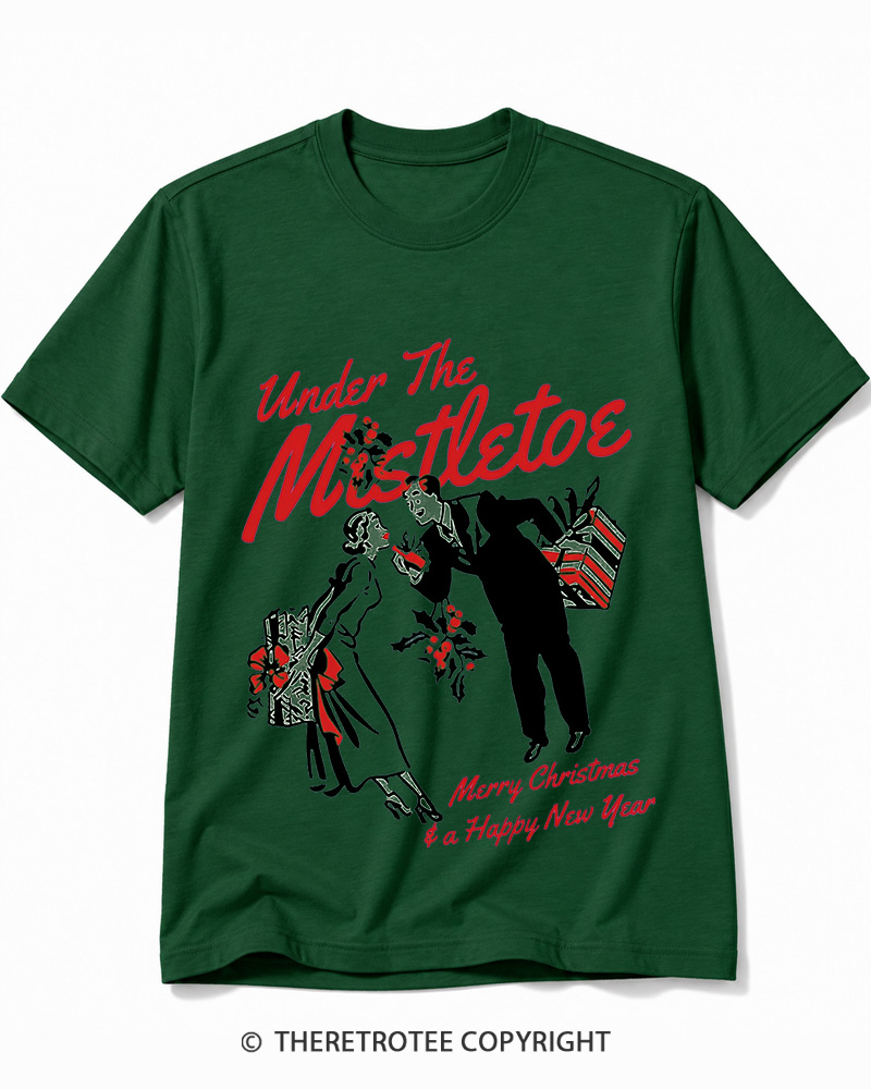TheRetroTee Under The Mistletoe Merry Christmas & A Happy New Year 1950s Cotton T-Shirt
