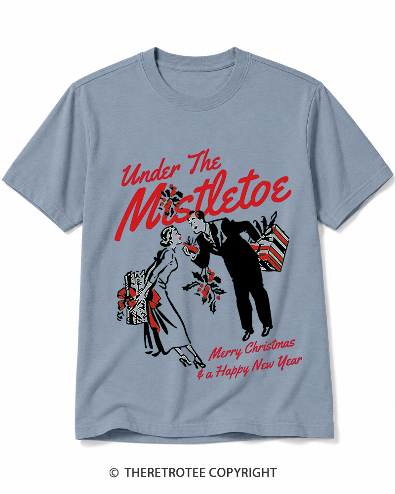 TheRetroTee Under The Mistletoe Merry Christmas & A Happy New Year 1950s Cotton T-Shirt