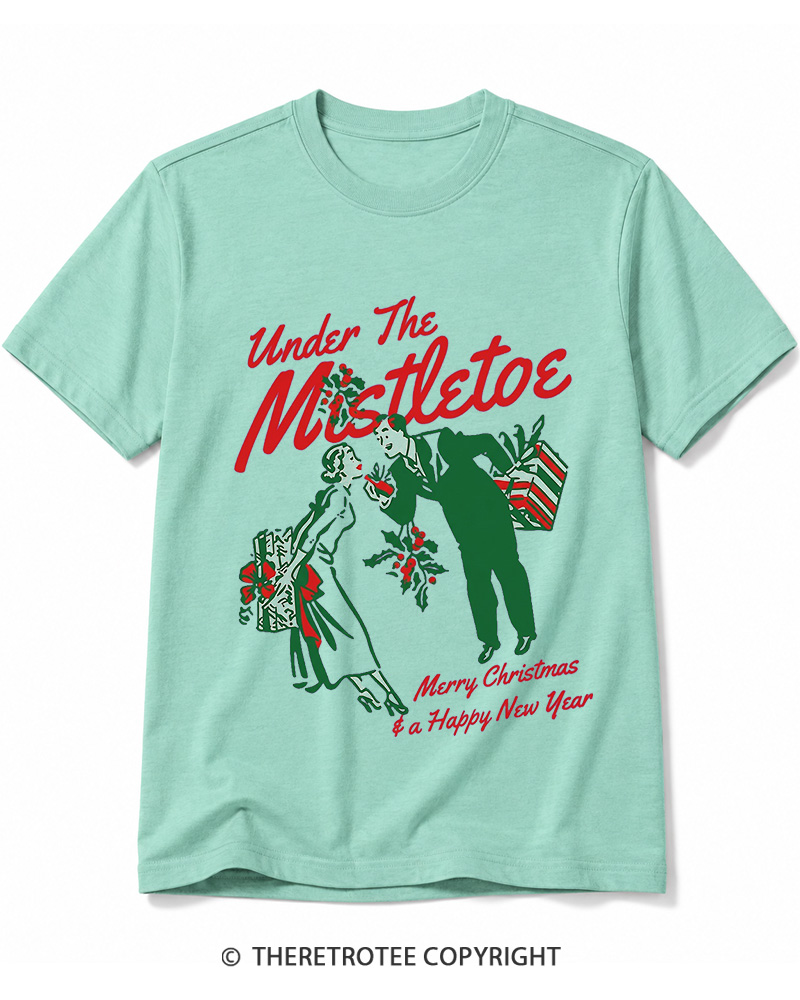 TheRetroTee Under The Mistletoe Merry Christmas & A Happy New Year 1950s Cotton T-Shirt