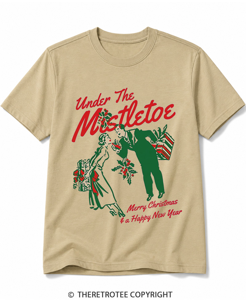 TheRetroTee Under The Mistletoe Merry Christmas & A Happy New Year 1950s Cotton T-Shirt