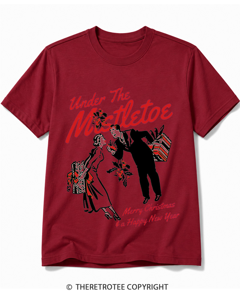 TheRetroTee Under The Mistletoe Merry Christmas & A Happy New Year 1950s Cotton T-Shirt