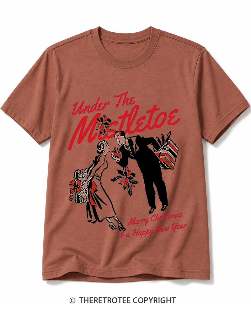 TheRetroTee Under The Mistletoe Merry Christmas & A Happy New Year 1950s Cotton T-Shirt