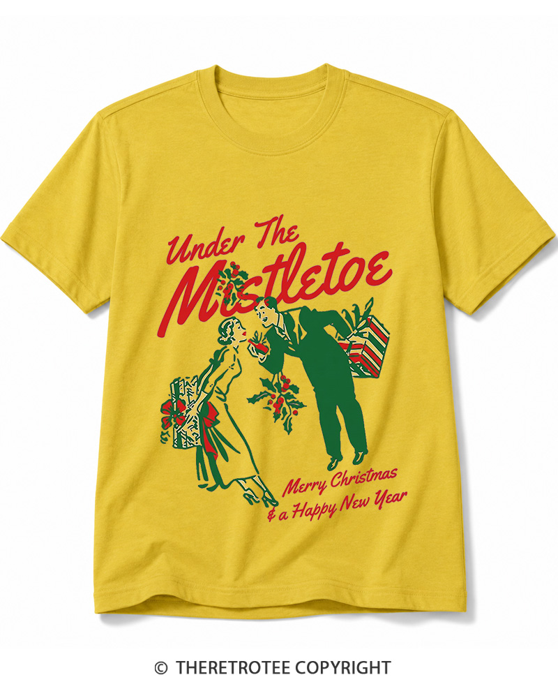 TheRetroTee Under The Mistletoe Merry Christmas & A Happy New Year 1950s Cotton T-Shirt