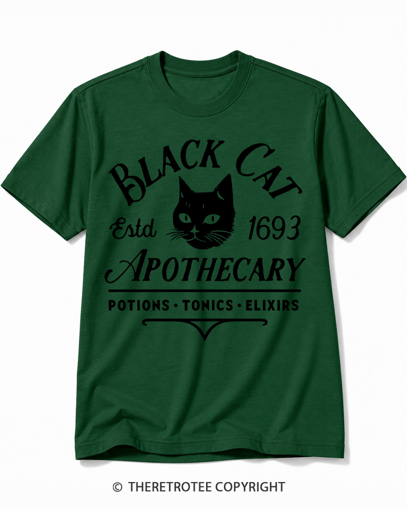 TheRetroTee Black Cat Apothecary Vintage Cotton T-Shirt
