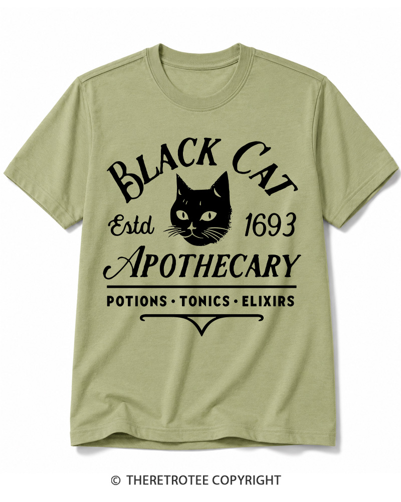 TheRetroTee Black Cat Apothecary Vintage Cotton T-Shirt