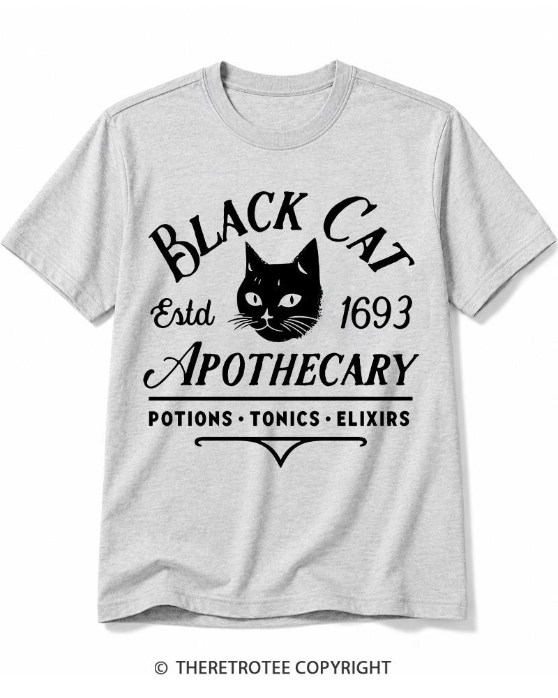 TheRetroTee Black Cat Apothecary Vintage Cotton T-Shirt