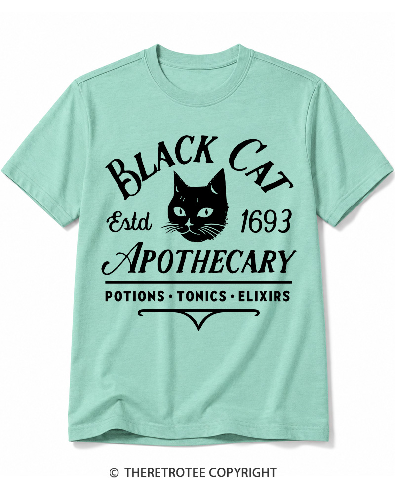 TheRetroTee Black Cat Apothecary Vintage Cotton T-Shirt