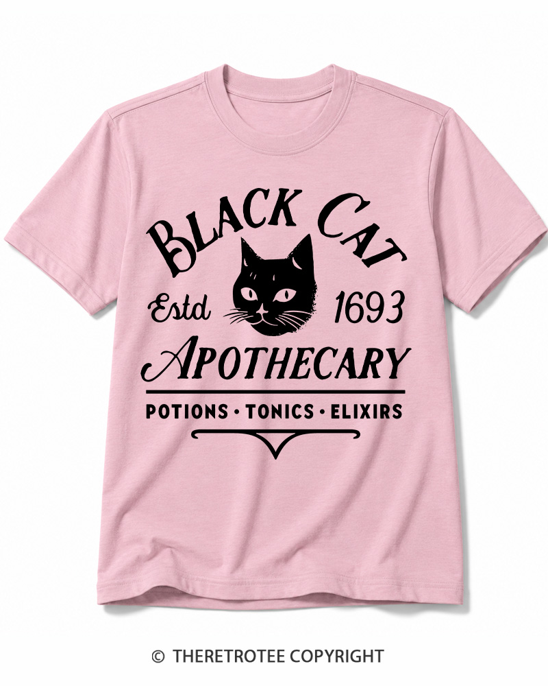 TheRetroTee Black Cat Apothecary Vintage Cotton T-Shirt