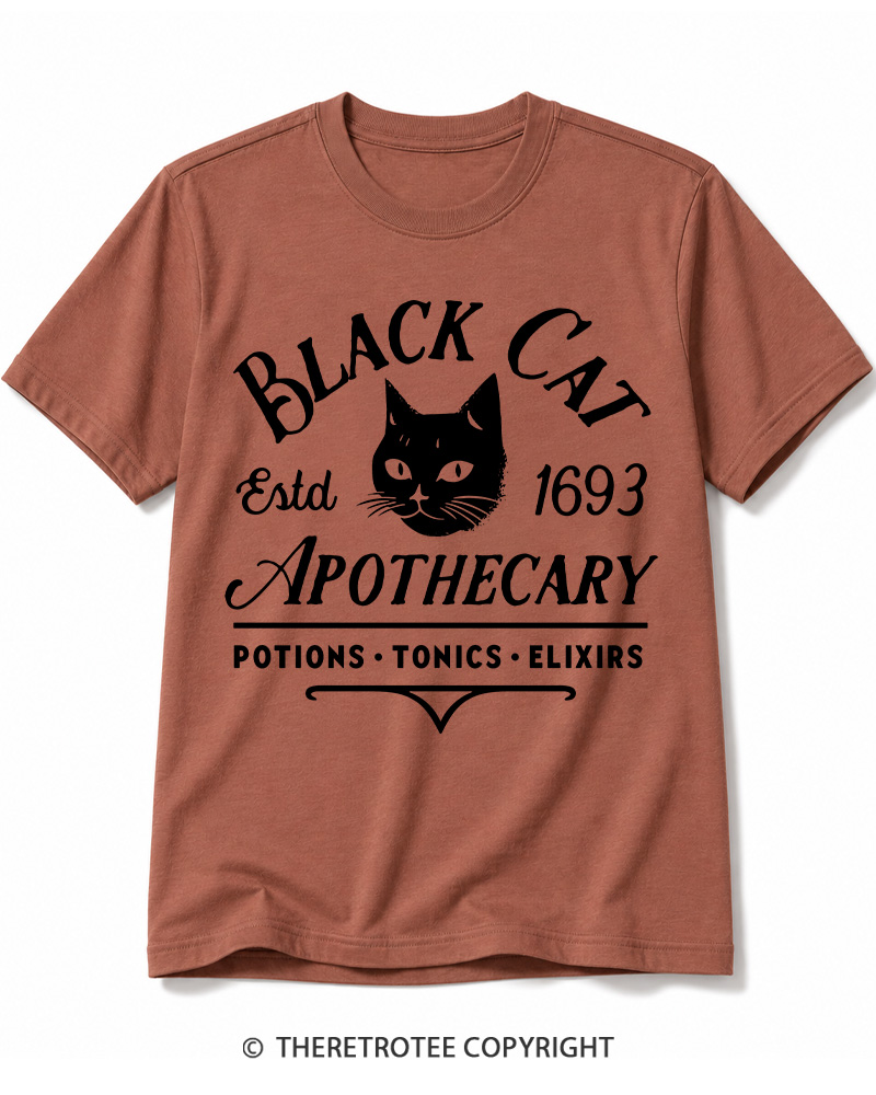 TheRetroTee Black Cat Apothecary Vintage Cotton T-Shirt