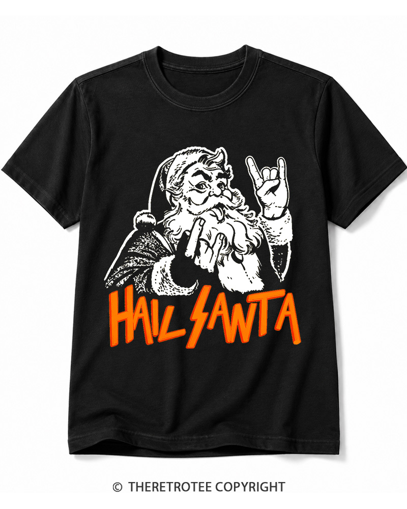 TheRetroTee Hail Santa 1980s Cotton T-Shirt
