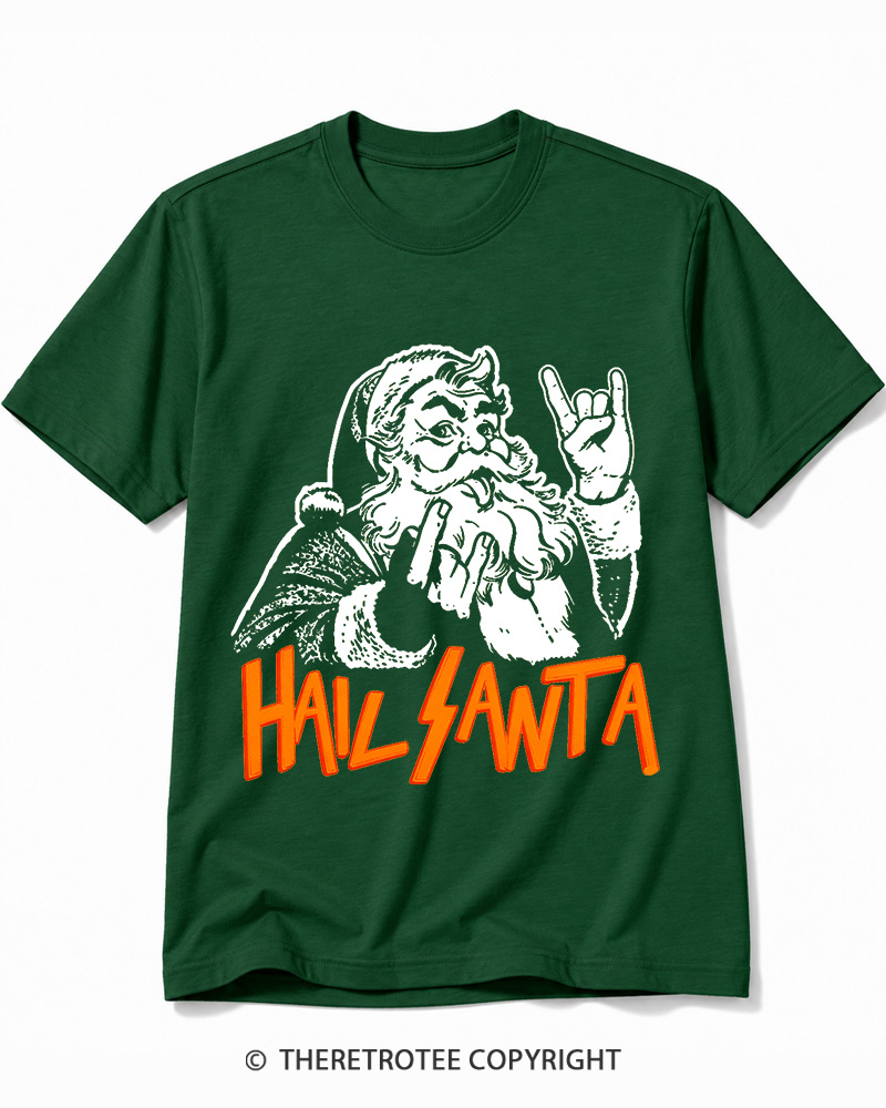 TheRetroTee Hail Santa 1980s Cotton T-Shirt
