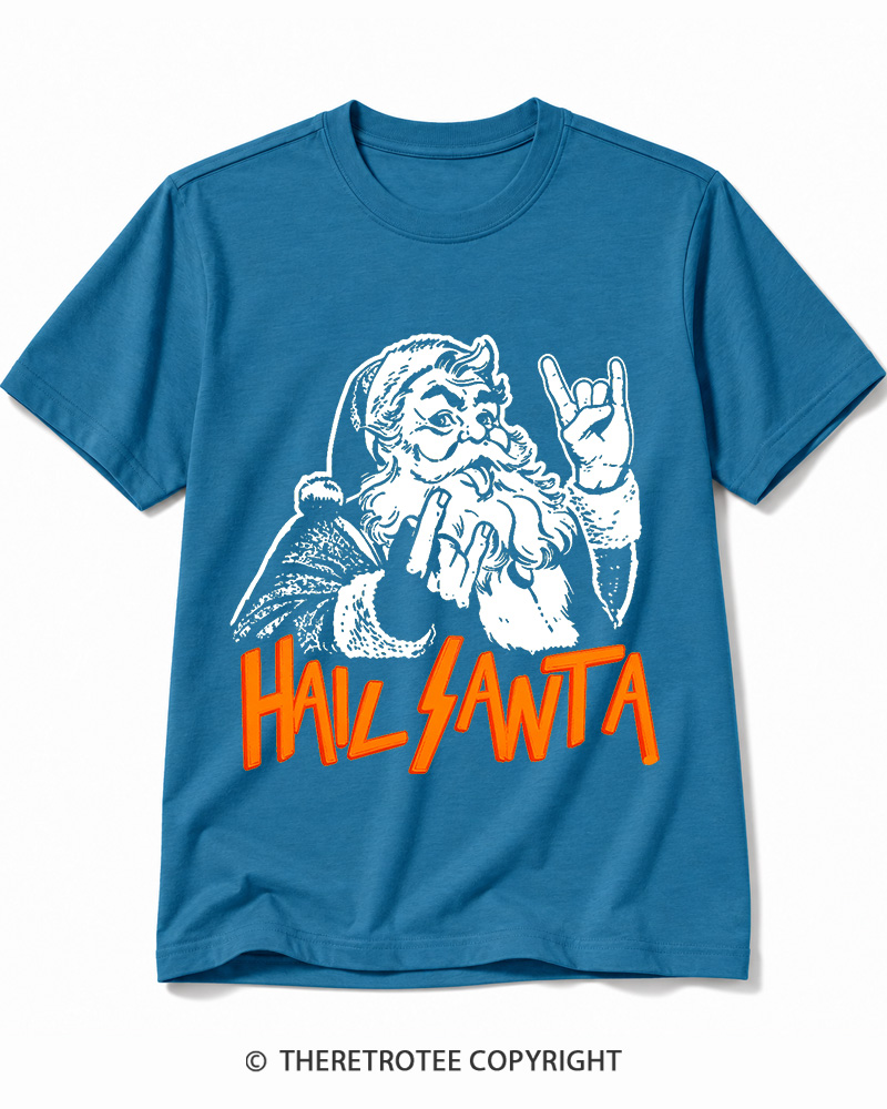 TheRetroTee Hail Santa 1980s Cotton T-Shirt