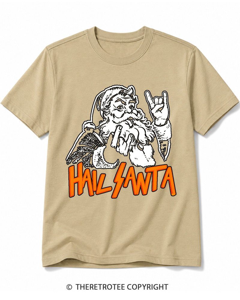 TheRetroTee Hail Santa 1980s Cotton T-Shirt
