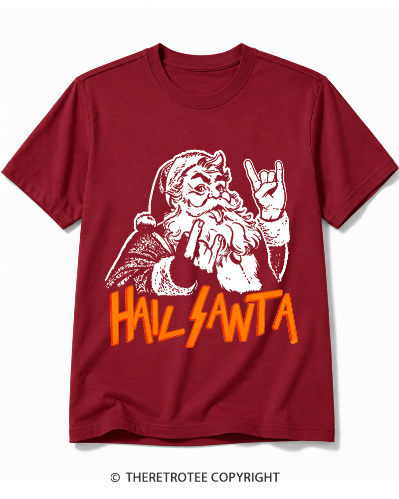 TheRetroTee Hail Santa 1980s Cotton T-Shirt