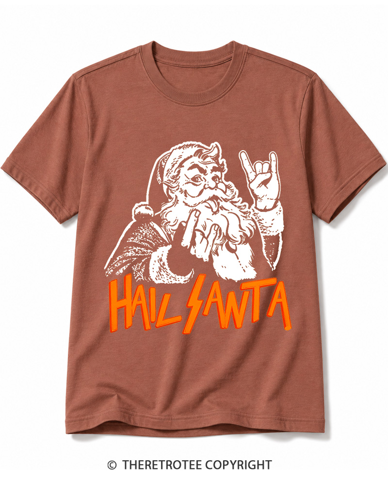 TheRetroTee Hail Santa 1980s Cotton T-Shirt