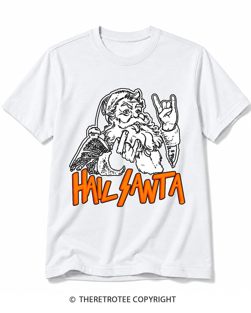 TheRetroTee Hail Santa 1980s Cotton T-Shirt