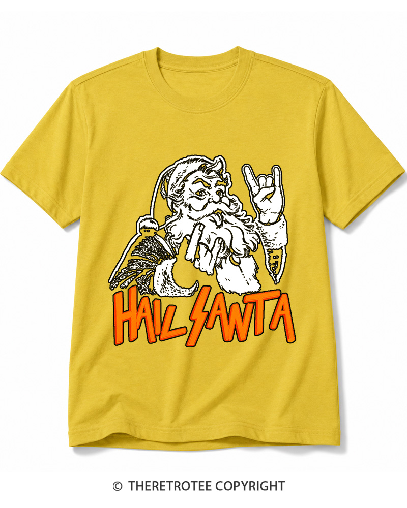 TheRetroTee Hail Santa 1980s Cotton T-Shirt