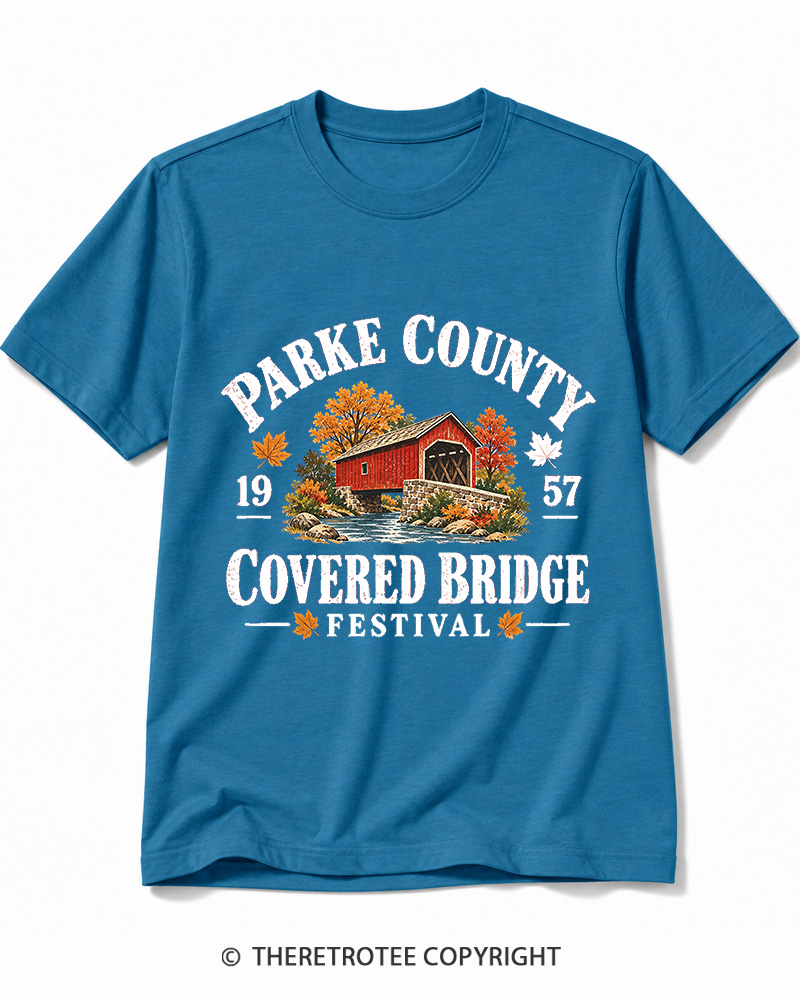 TheRetroTee 1957 Parke County Covered Bridge Festival Cotton T-Shirt