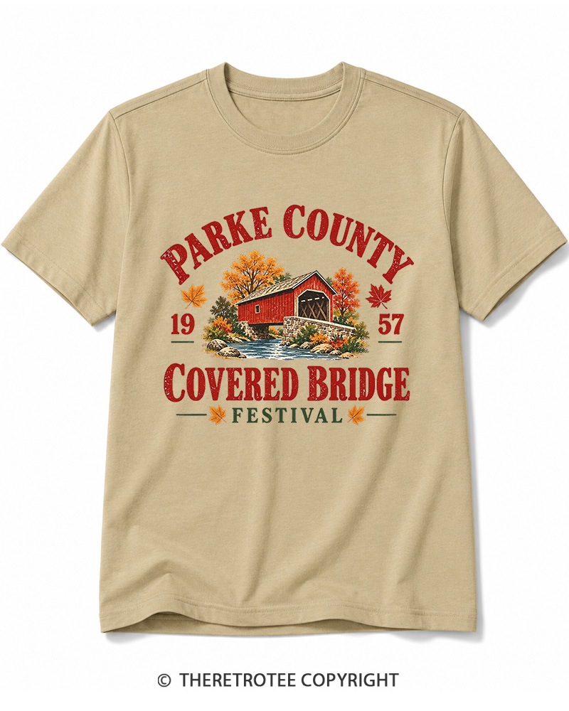 TheRetroTee 1957 Parke County Covered Bridge Festival Cotton T-Shirt