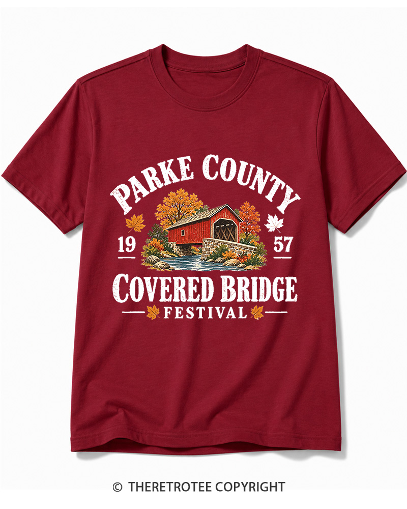 TheRetroTee 1957 Parke County Covered Bridge Festival Cotton T-Shirt