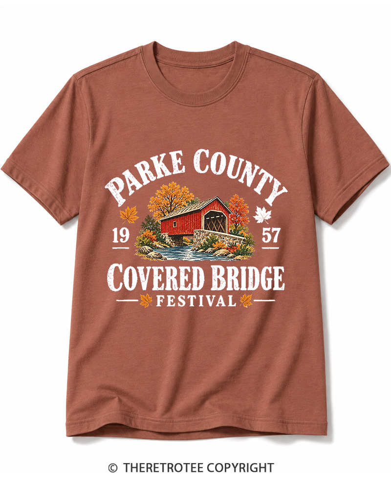 TheRetroTee 1957 Parke County Covered Bridge Festival Cotton T-Shirt
