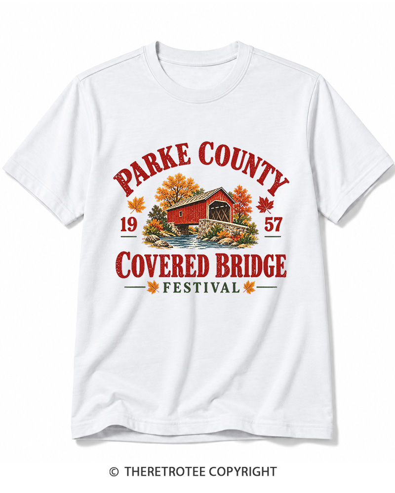 TheRetroTee 1957 Parke County Covered Bridge Festival Cotton T-Shirt