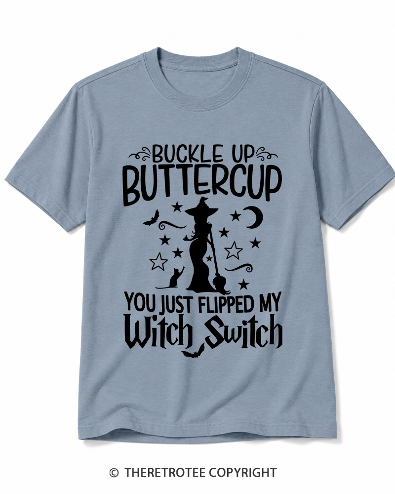TheRetroTee Buckle Up Buttercup Witch Halloween Cotton T-Shirt