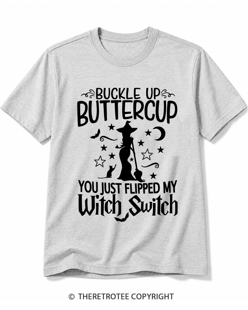 TheRetroTee Buckle Up Buttercup Witch Halloween Cotton T-Shirt