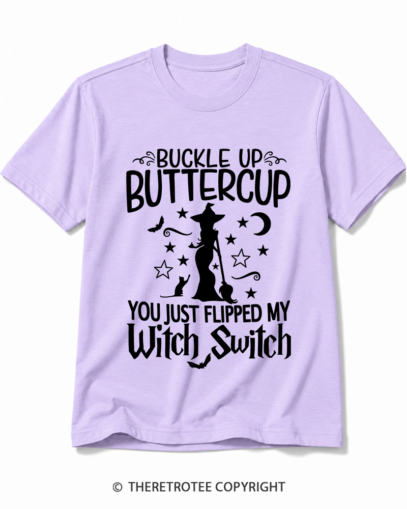 TheRetroTee Buckle Up Buttercup Witch Halloween Cotton T-Shirt